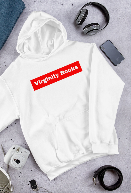Virginity Rocks White Hoodie